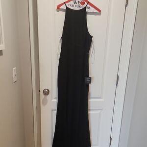 Lulu's Black Sheath Cocktail Dress Sleeveless Halter With Open Back